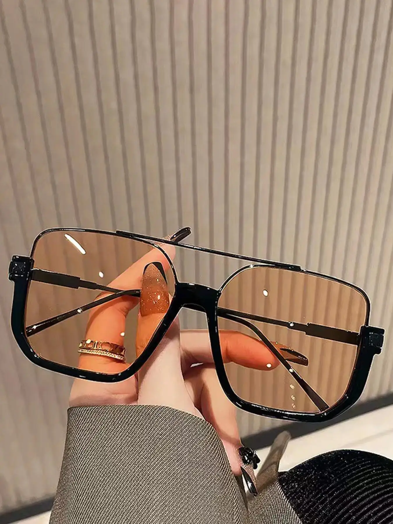 Unisex Vintage Large Frame Top Bar Design Tinted Lens Sunglasses (1 Pair), Trendy Sunglasses for Everyday Use, Modern Fashion Accessories for Outdoor