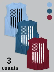 Men's American Flag Print Tank Top, Regular Fit Casual Sleeveless Top for Summer, Men's Clothes for Daily Wear, Socks