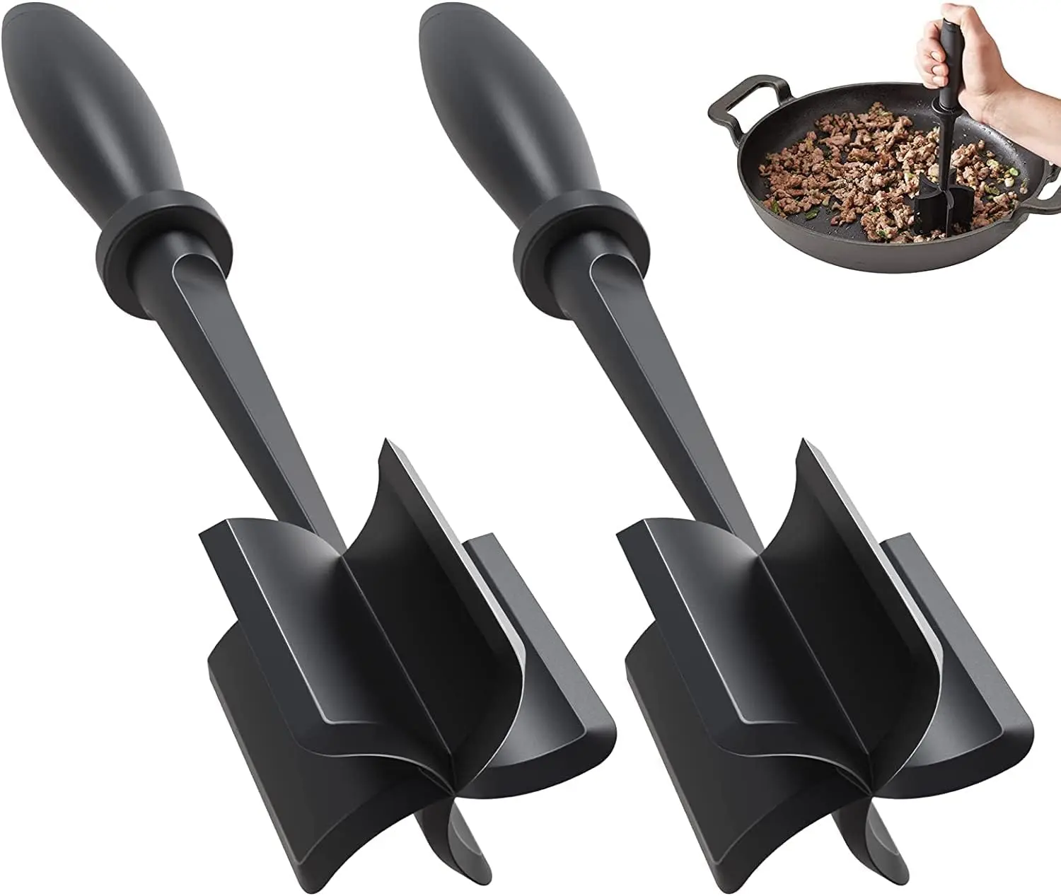 2Pcs Upgrade Meat Chopper, Heat Resistant Meat Masher for Hamburger, Ground Beef Smasher, Nylon Hamburger Grinder Utensil for Ground Beef, Non Stick Mix Ground Chopper, Mix and Chop Potato Masher Tool