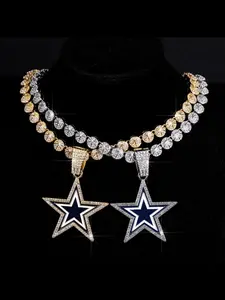 Dallas Star Football Team Pendant Necklace, Alloy Full Rhinestone Cuban Chain, Men's Gift, Casual All Seasons Jewelry