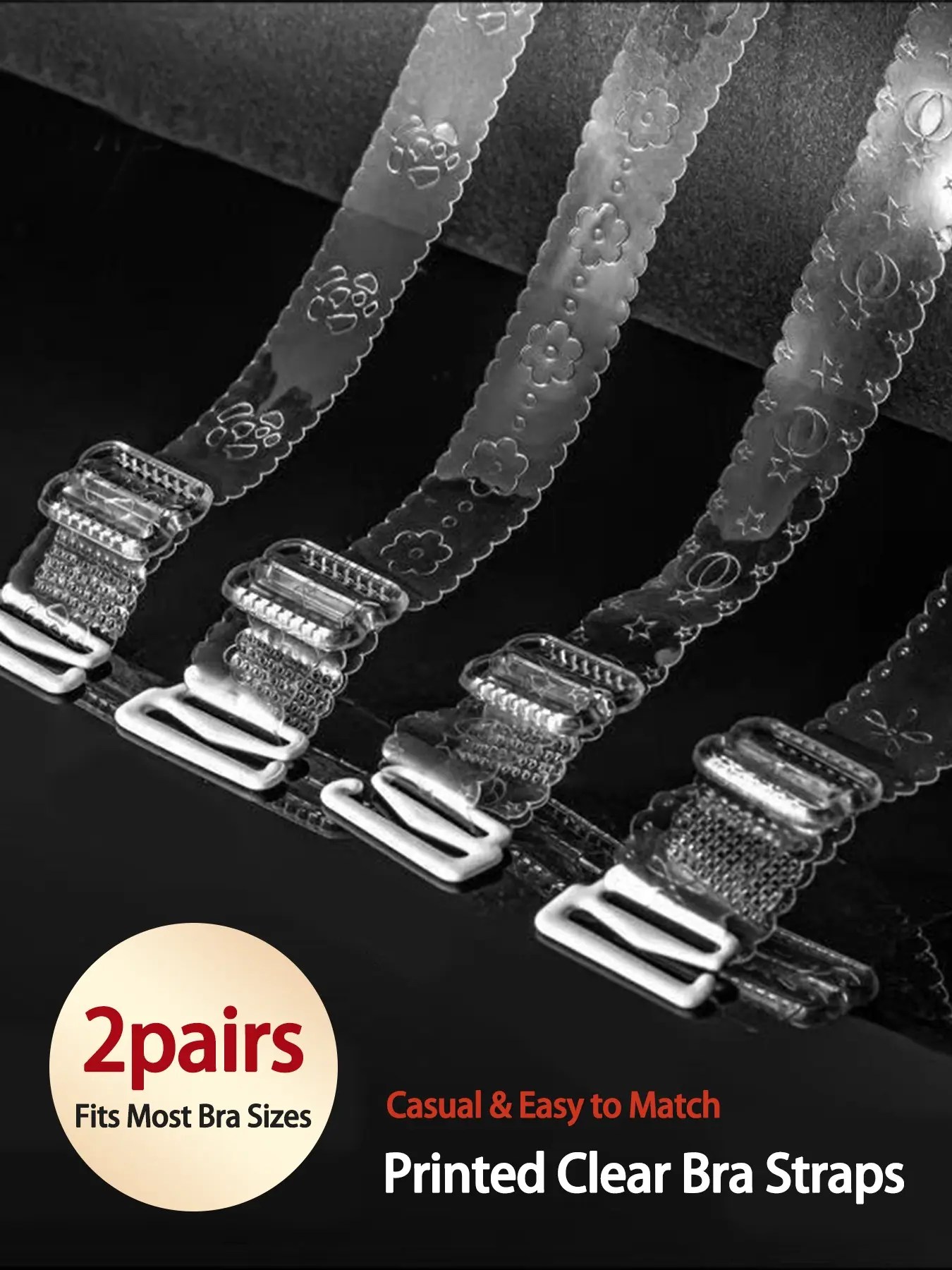 2 Pairs Elegant Printed Transparent Straps, Skin-Friendly and Comfortable, Durable and Long-Lasting, Resistant to Yellowing