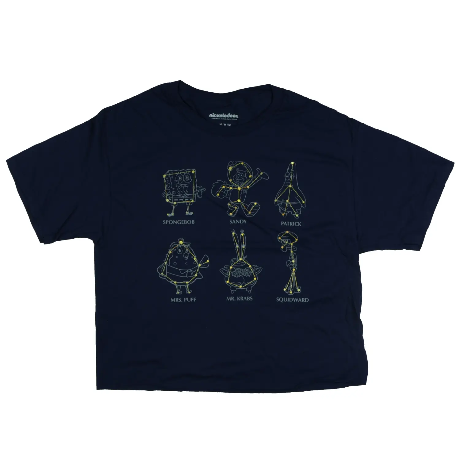 Junior Women's T-Shirt with a SpongeBob Constellations Graphic, Casual Cropped Streetwear Style in Comfortable Short-Sleeve Cotton, Shortsleeve, Fabric, Fit, Round Neck, Top, Character Outlines, Crew Neck
