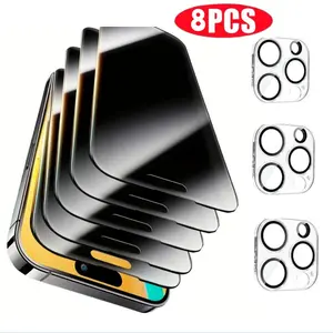 5PCS+3PCS Privacy screen protector for is suitable for iPhone 16E 15 16 13 14 Plus Pro Max 5-piece privacy screen, spy-proof, full-coverage screen, toughened glass protective film and 3-piece camera case.