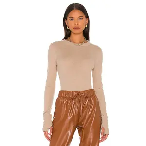 Enza Costa Cashmere Easy Cuffed Crew in Khaki