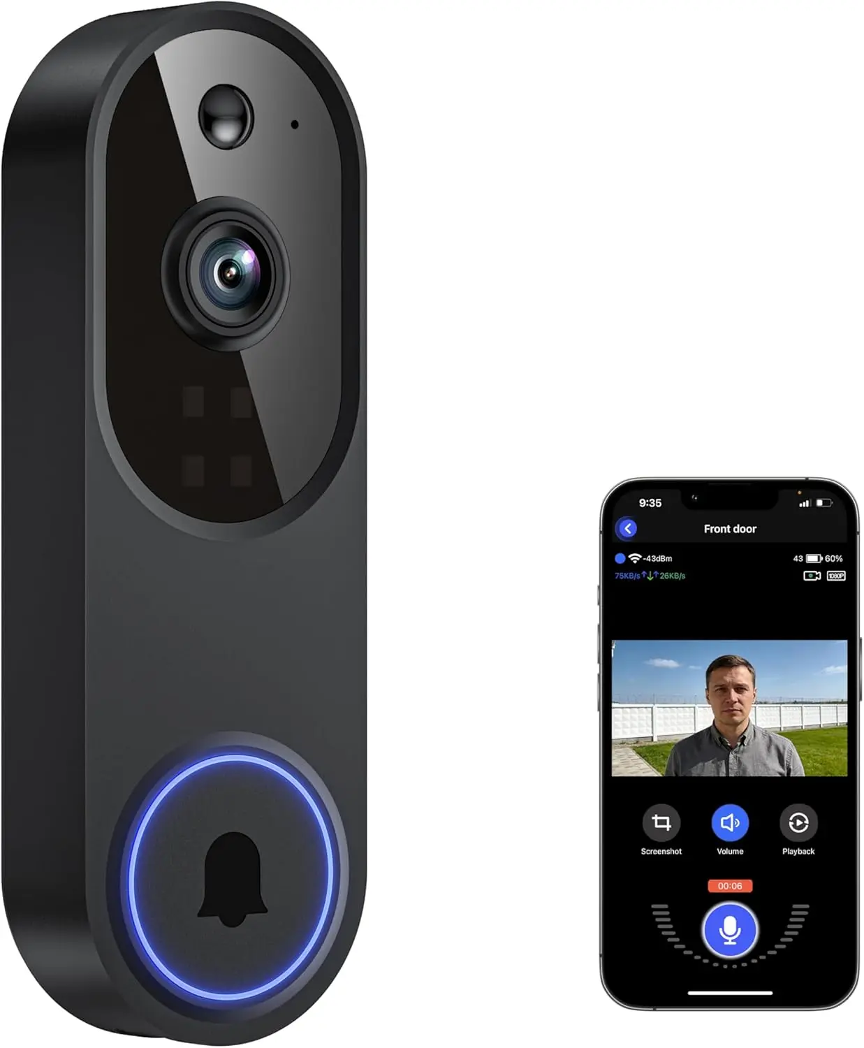 Wireless Doorbell Camera M52 - 1080P HD Smart Home Security Camera with AI Human Detection, Night Vision, 120° Wide Angle, 2-Way Audio, IP65 Waterproof, 2.4GHz WiFi