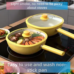 Ceramic Non-Stick Pan Fluorine-Free Healthy Small Square Wok Home Use Durable Non-Scratch Flat Bottom Stir Fry Pan High-Value Non-Stick Wok Household Cooking Pan Frying Pan Flat Bottom Pan Induction Cooker Gas Stove Special