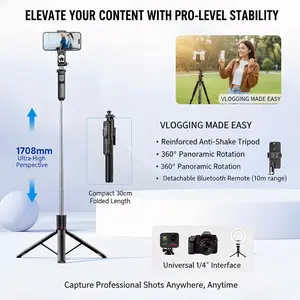 61" Phone Tripod for iPhone/Android & Selfie Stick with Remote, Upgraded Stand, Compatible with iPhone 16/15/14/13, Travel-Friendly & Stable