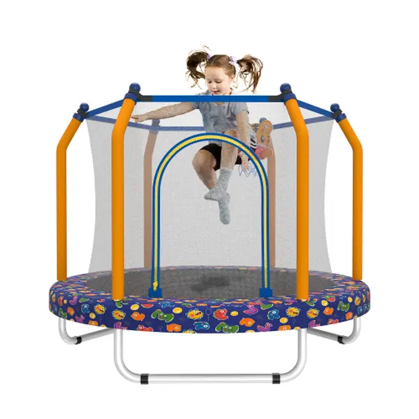 55-Inch Trampoline for Kids Indoor & Outdoor Small Toddler Trampoline with Basketball Hoop