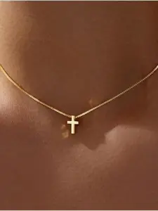 Easter Basket Stuffer Cross Design Pendant Necklace for Women Girls, Dainty 14K Gold Silver Plated Cross Choker Jewelry Non Tarnish Waterproof Cute Simple Small Necklace Christian Baptism Religious Faith Jewelry Gifts
