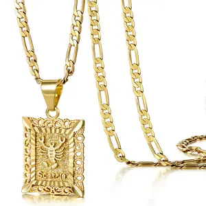 KISSYAN Zodiac Pendant Necklace for Women Men, 14K Gold Plated Square Constellation Sign Horoscope Figaro Chain Jewelry Birthday Gift TikTokShopBlackFriday