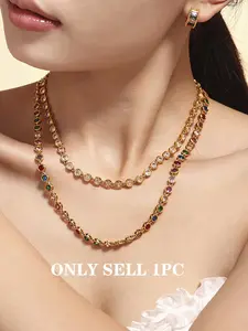 ICED CHICS Bohemian-style titanium steel synthetic zircon necklace, Exquisite Chain Jewelry, suitable for both men and women, gift-giving, presents, dates, and daily wear, with dazzling colors