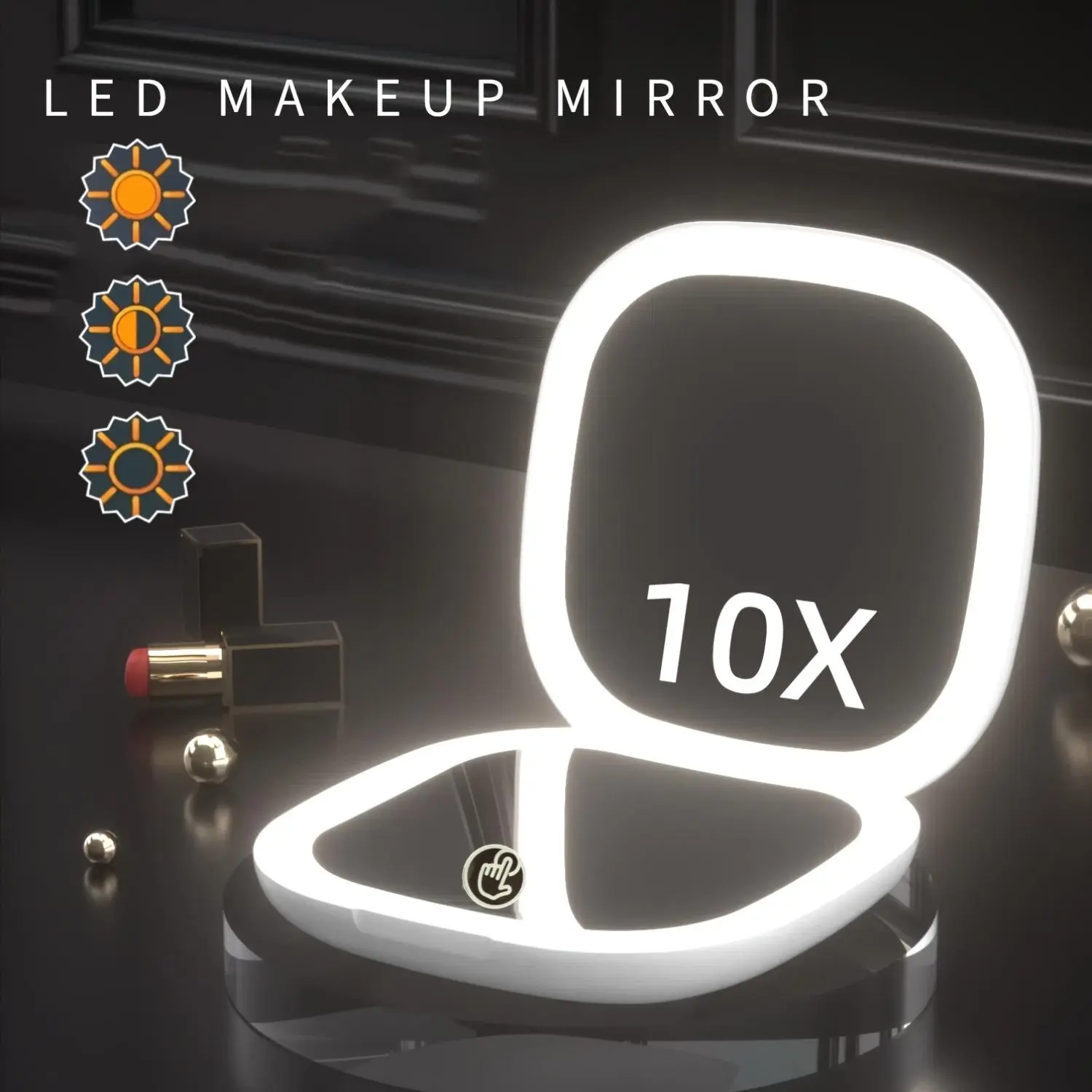 10x Magnifying Dual-Sided LED Illuminated Makeup Mirror with Lights, Type-C Rechargeable Foldable Design, Portable Travel & Daily Use Cosmetic Tool, Portable Folding Double Sided Mirror, Rechargeable Lighted Mirror, Vanity Mirror
