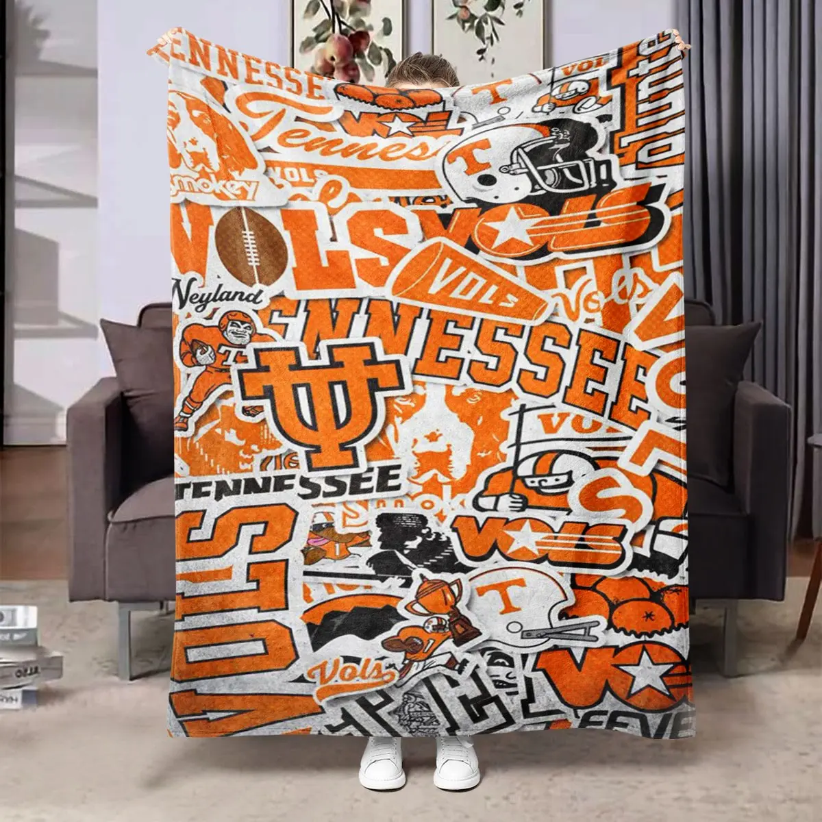 Comfortable Flannel Blanket, Cozy Throw Blanket, Tennessee Volunteers Football Theme Patchwork Poster Design, Digital Print, Perfect Gift