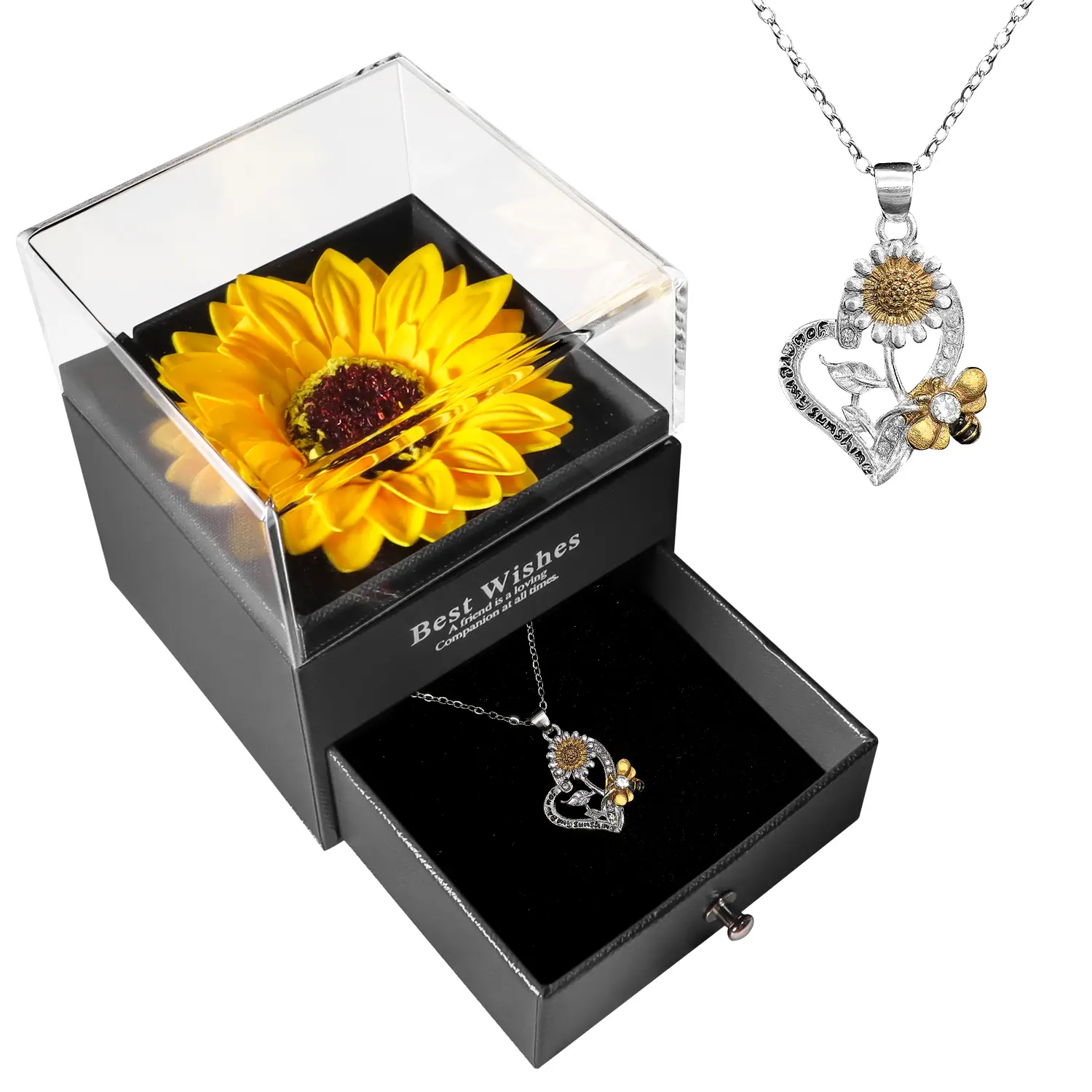 Sunflower Jewellery Box Set with Necklace & Artificial Sunflower Floral Decor, Ideal Women's Gift for Mother's Day, Birthday