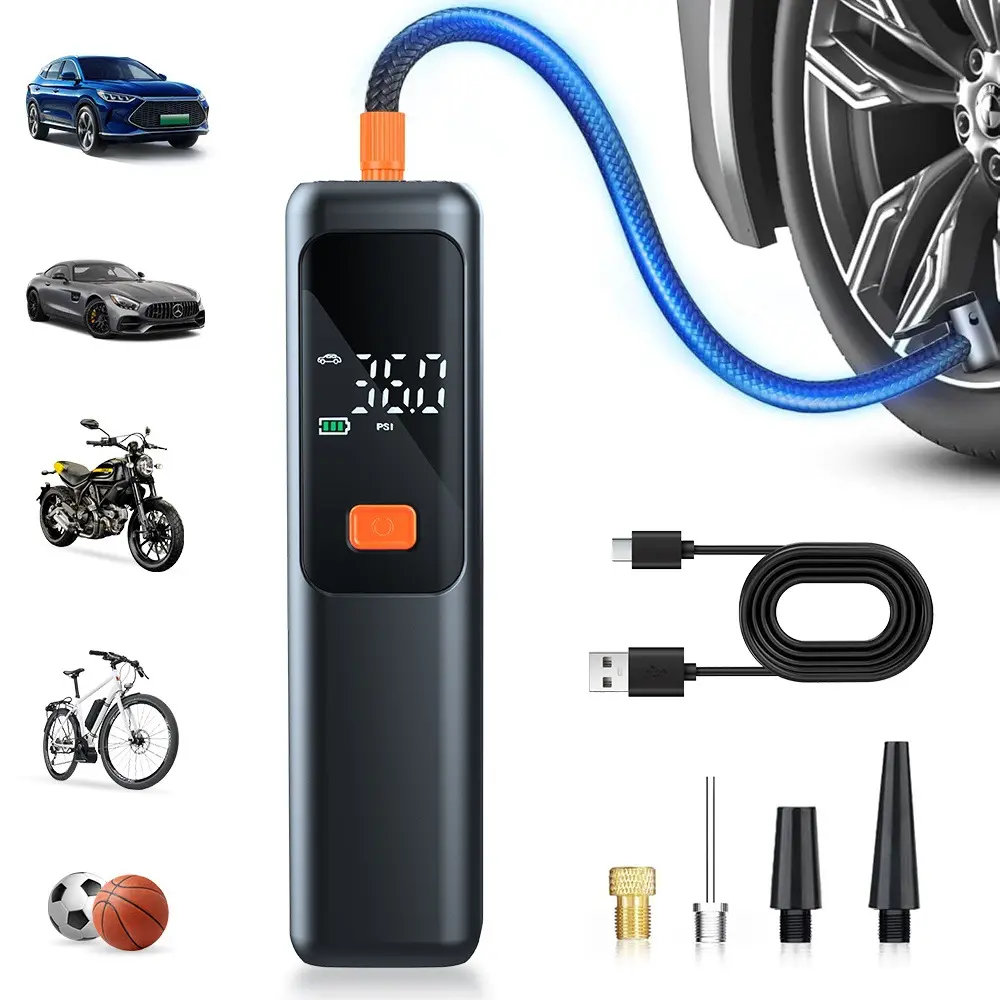Portable Air Compressor Air Pump, 150PSI, 3X Fast Inflation, Suitable for Inflating Balls, Bicycles, Motorcycles, and Car Tires - Multifunctional Auto Accessories! (CE, FCC certified)