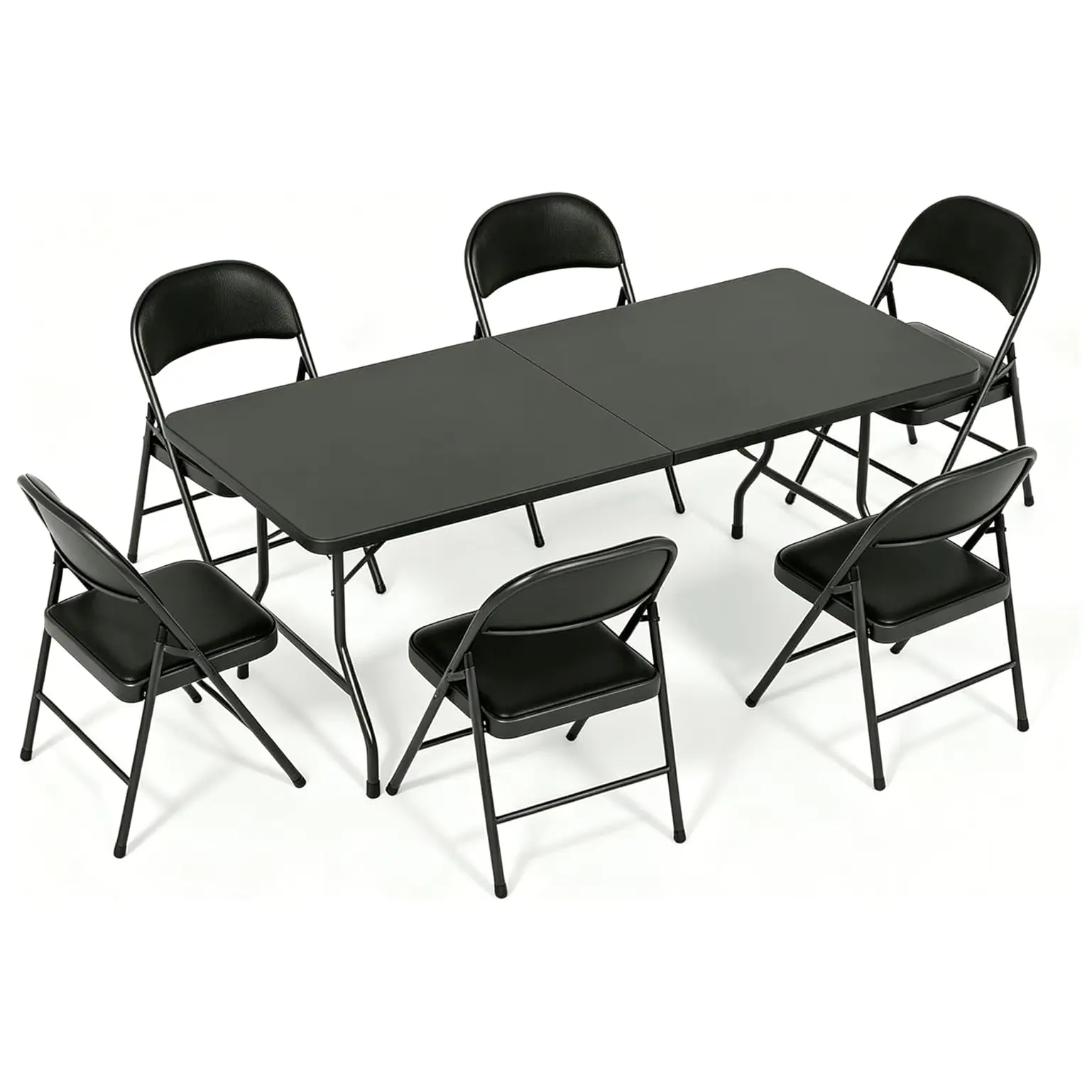 6FT Folding Table and Chairs Set, Portable Table with 6 PU Padded Folding Chairs for Family Gatherings, Parties and Indoor & Outdoor Events activity Furniture Sets Dining Garden Conversation Sets Outdoor Reception Set Patio Furniture Sets