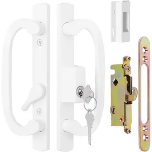 Sliding Glass Patio Door Handle Set with Mortise Lock and Key Cylinder, Offset Thumbturn Fits Door Thickness from 1-1/2" to /4", 3-15/16" Screw Hole Spacing, Non-Handed (DCSM-2320)