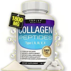 Toplux Nutrition Collagen Peptides 5 Types Complex 1800mg US Made Dietary Supplement for Health Beauty Fitness 90 Capsules - Try Toplux Collagen Peptides today!