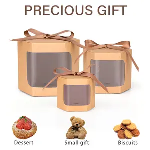 10Pcs Kraft Paper Candy Cookie Boxes with Transparent Window, Handmade Gift Box with Ribbon, Perfect for Wedding Favors, Birthday Parties, Holiday Gifts, Gift Box Set