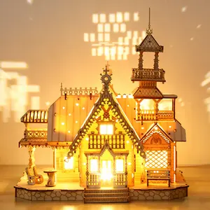 Miniature Handmade House LED Book nook Kit adult diy New Product 3D Puzzle Wooden Toy Educational Assembly Toy DIY Creative Retro Villa Crystal with Illuminated Details Miniature House Kit