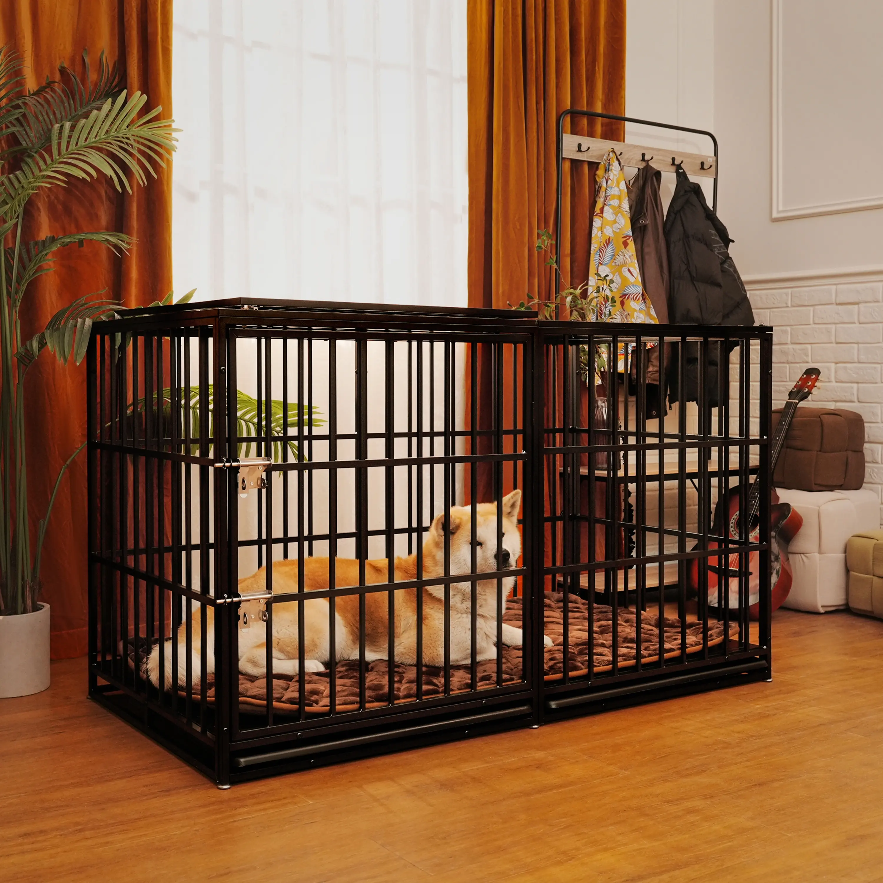 61" Extra Large Heavy Duty Dog Crate Dog cage Strong Metal Dog Kennels and Pens Crates for Large Dogs （Free dog mat included）