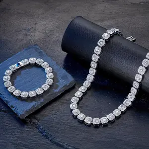 Iced Out Necklace Bracelet Set Men Rhinestone Bling Jewelry Square Crystal Chain 10mm Hip Hop Necklace Fashion Versatile Street Style Jewelry Accessory for Daily Party Wear