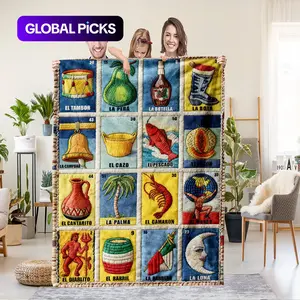 1 piece of Mexican Loteria Card-themed quilted Flannel Throw Blanket for all seasons. Perfect gift for sofas, beds, camping and travel. Flannel Cozy Blanket A must-have for card lovers #GLOBAL PICKS
