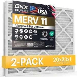 BNX TruFilter 20x23x1 Air Filter MERV 11 (2-Pack) - MADE IN USA - Allergen Defense Electrostatic Pleated Air Conditioner HVAC AC Furnace Filters for Allergies, Dust, Pet, Smoke, Allergy MPR 1200 FPR 7