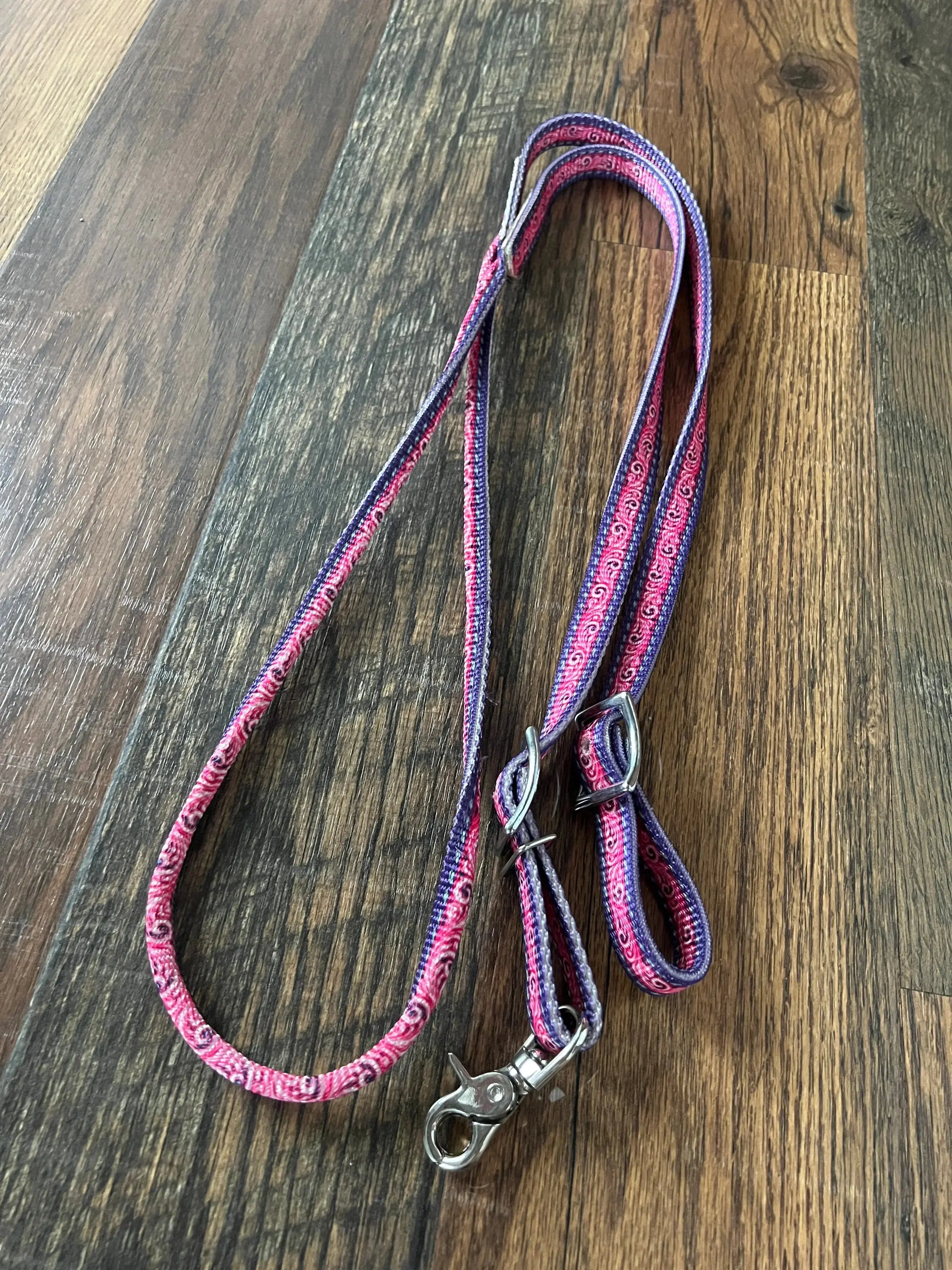 Pink & Purple Filigree Rolled Nylon Contest Reins Horse Tack