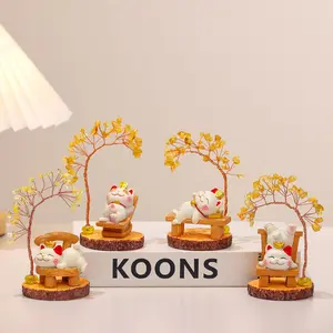Lucky Cat Crystal Money Tree Ornament Decoration Gift New Year Desktop Gift Creative Office Gift New Model