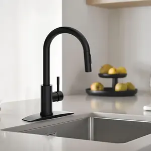FORIOUS Kitchen Faucet with Pull Down Sprayer High Arc Black Kitchen Faucet 2 Modes Single Handle Stainless Steel Sink Basin Faucet