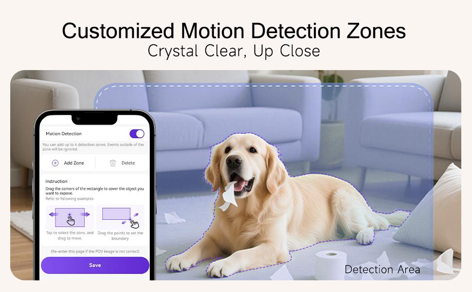 CINMOORE 2.5K Pet/Baby Indoor Security Camera, No Subscription, Person & Pet Detection, PTZ WiFi Baby & Pet Monitor, Full Duplex Two-Way Audio, Color Night Vision, SD Card Local Storage