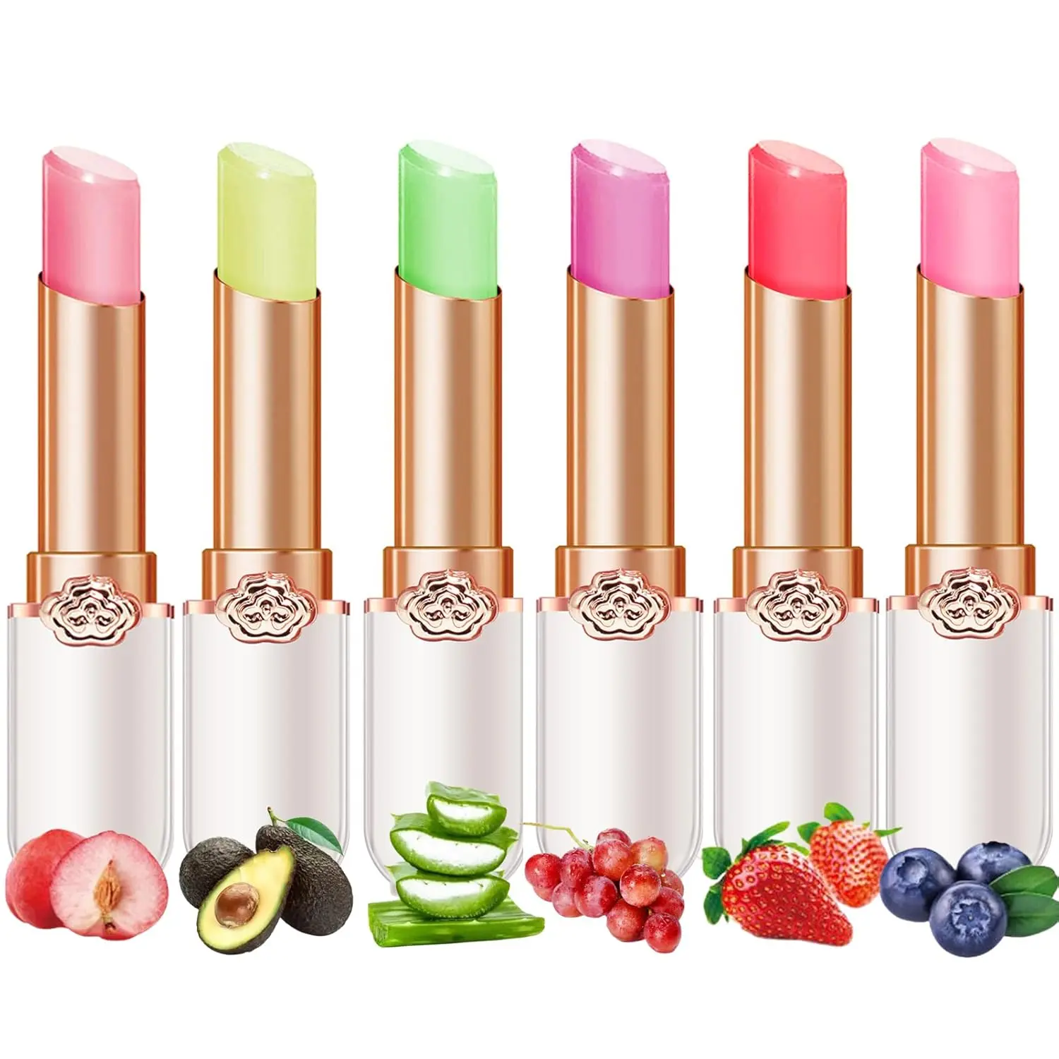 6-Piece Flower Jelly Lipstick Set, Temperature Color Changing Hydrating Lip Balm, Fruity Scented Assorted Shades for Everyday Glam, Glossy Lips, Makeup Transformation