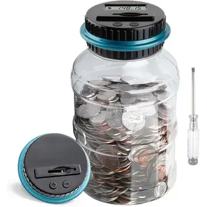 Large Piggy Bank for Boys Adults, Digital Coin Counting Bank with LCD Counter, 1.8L Capacity Coin Bank Money Jar for Adults, Designed for All US Coins (Blue)