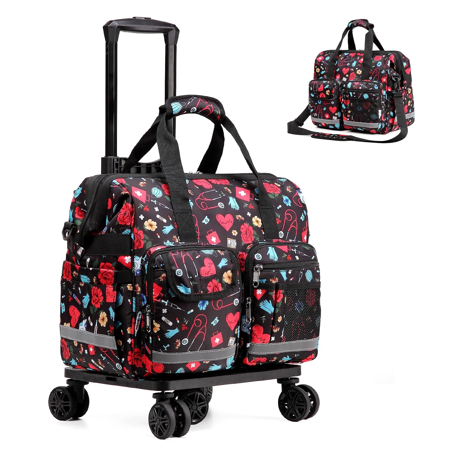 Expandable Duffel Bag with Wheels, Professional Nylon High-Capacity Luggage for Healthcare Professionals, Multifunctional Travel Duffels, Portable Overnight Bag with Quick Access Zip, Dustproof, Polyester