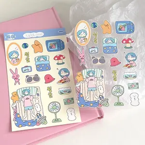 Korean Cartoon Character Sticker Postcard, Style Diary Stickers, Phone Tablet Decoration, 1pc Korean Anime Decal Accessories, Smartphone