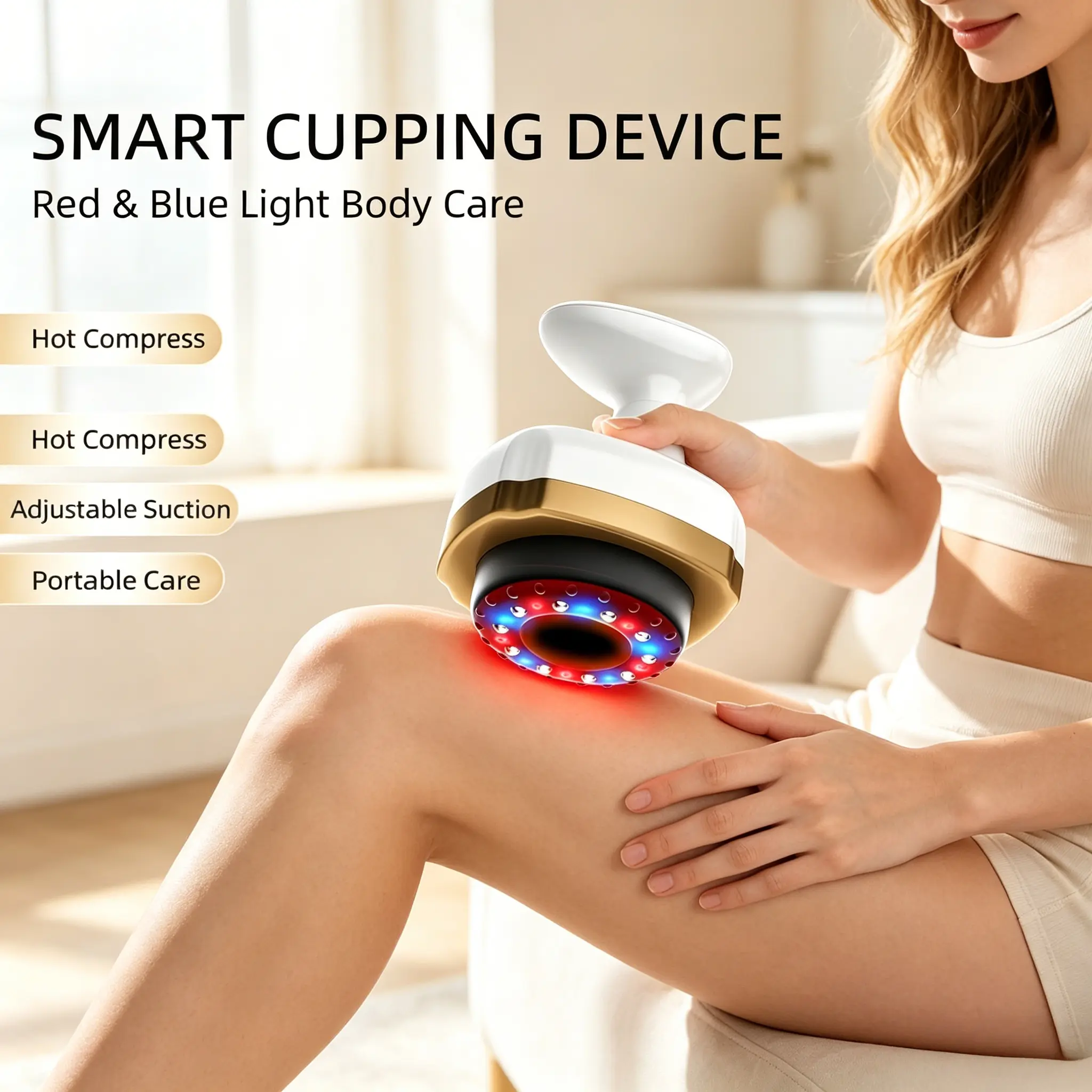 Relax & Heal 4 - in - 1 Cupping Massager with EMS + Heat + Pulse +Red&Blue Light Therapy Daily White [Local Shipment Within 24 Hours]