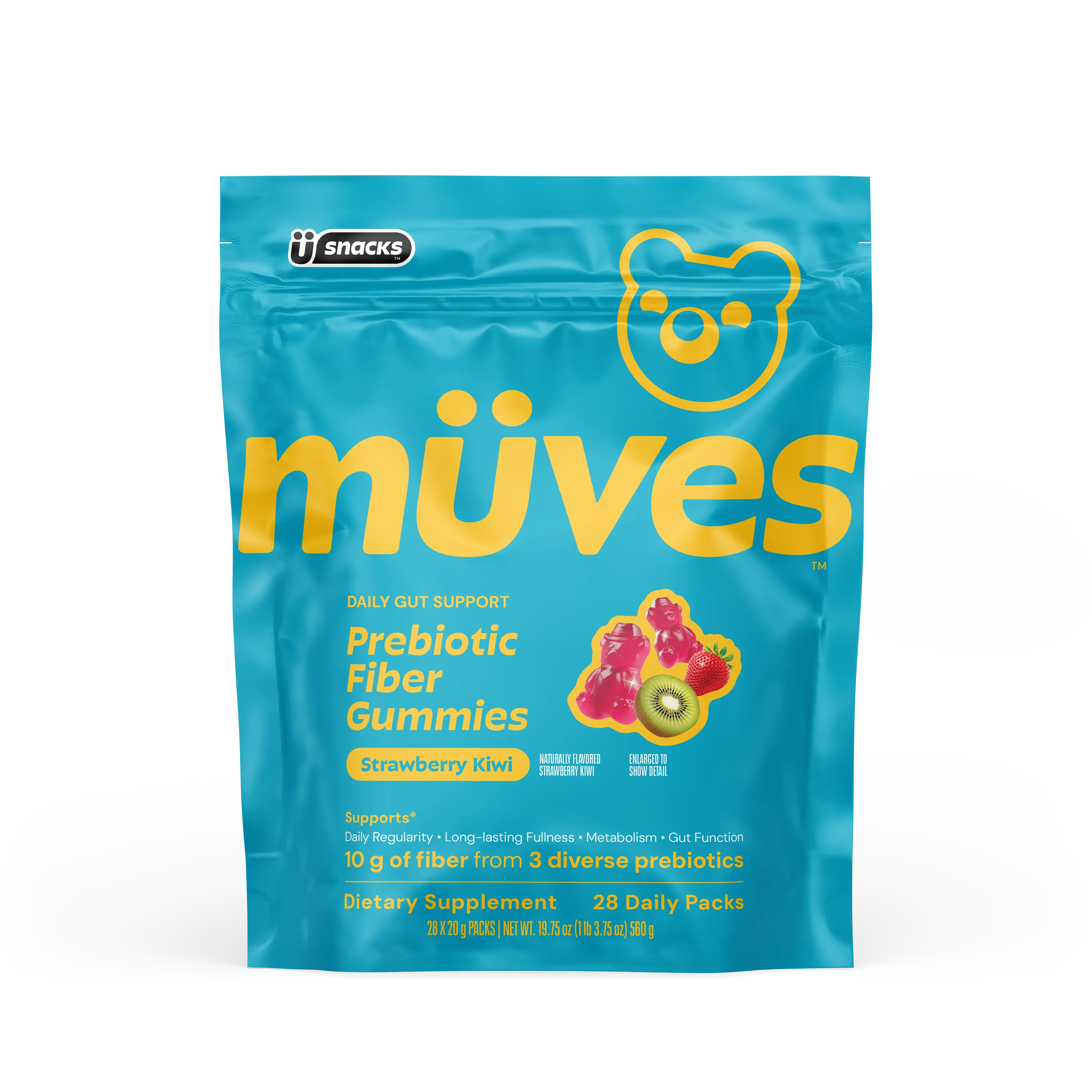 Müves Digestion Support Gummies (Strawberry Kiwi): Prebiotic Fiber Gummies with 10g soluble fiber from 3 prebiotic sources — Inulin, Tapioca Fiber, FOS, Supports Regularity and Gut Health, No Bloat Formula, Gluten Free, Vegan, Third Party Tested