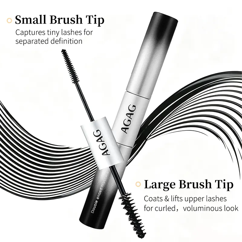 AGAG Waterproof Dual Head Mascara, Long Lasting Curling & Lengthening Lash Makeup with Precision Brush Design, Intense Black Color, Clump Free Flake Free Formula, Creates Fuller Defined Natural Lashes
