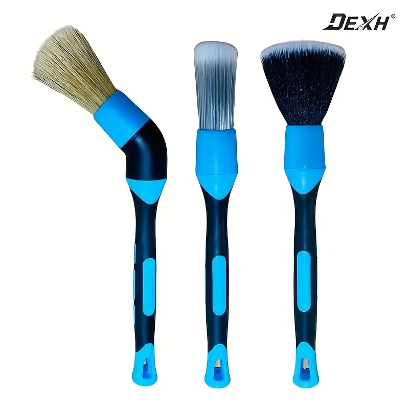3-Piece Car Detailing Brushes Set - Elbow Brush with Rubber Handle & Plastic Bristles, Car Detailing Products for Targeting Wheel Hubs with Easy Reach, Automotive Exterior Maintenance Accessories
