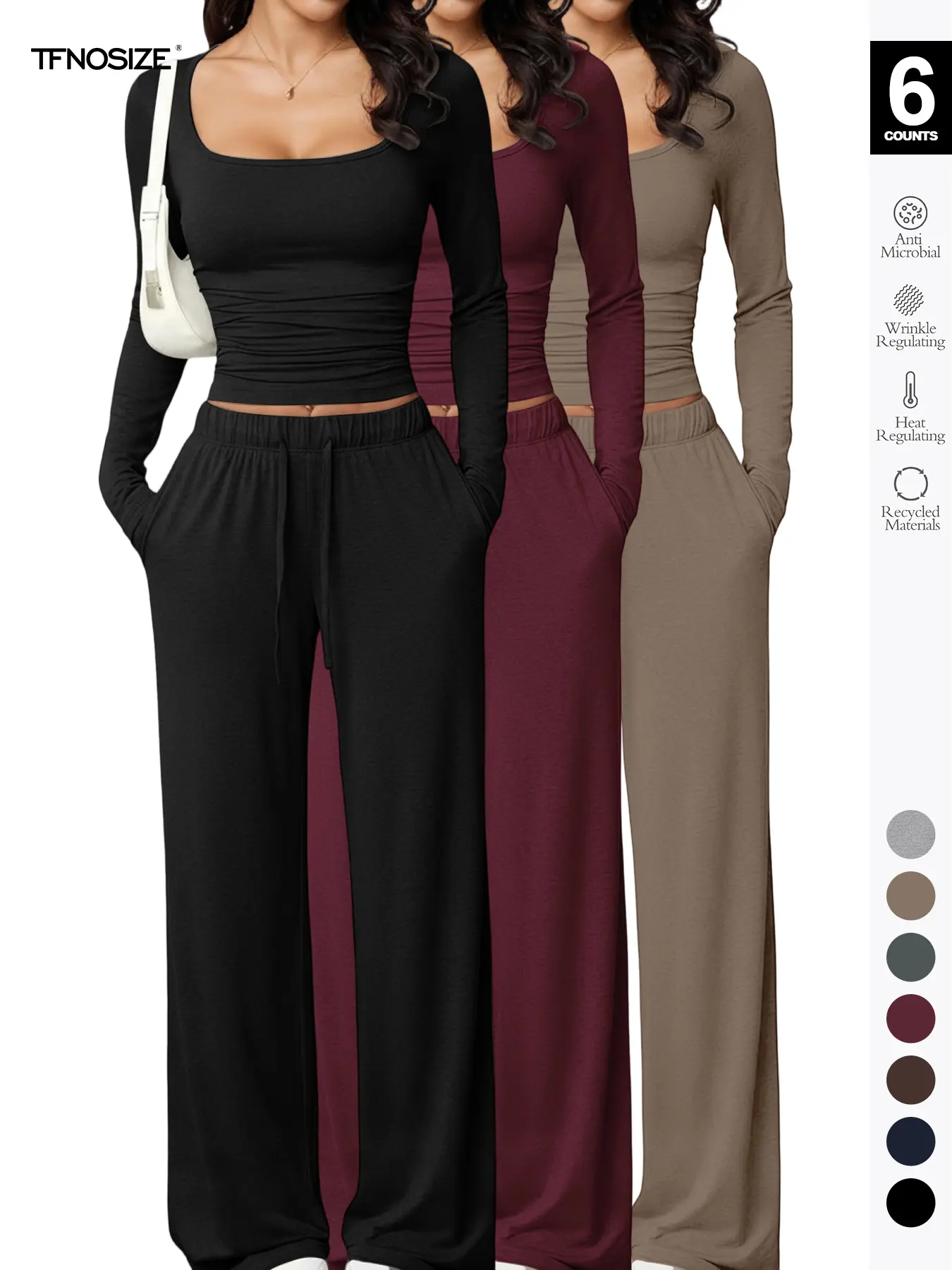 Women's Long Sleeve Square Neck Minimalist Ladies Loungewear Set, Loose-Fit Casual Home Wear, Soft Comfortable Fabric for All Seasons, Loungewear And Homewear