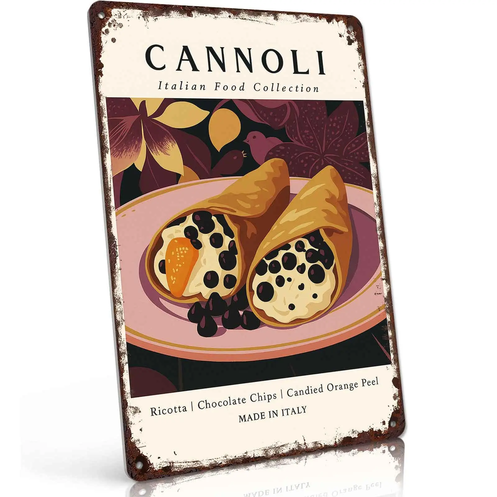 Cannoli Italian Food Metal Tin Sign 8x12 Inch Vintage Wall Decor Retro Kitchen Cafe Bistro Home Wall Art Gift for Dessert Lovers Food Enthusiasts