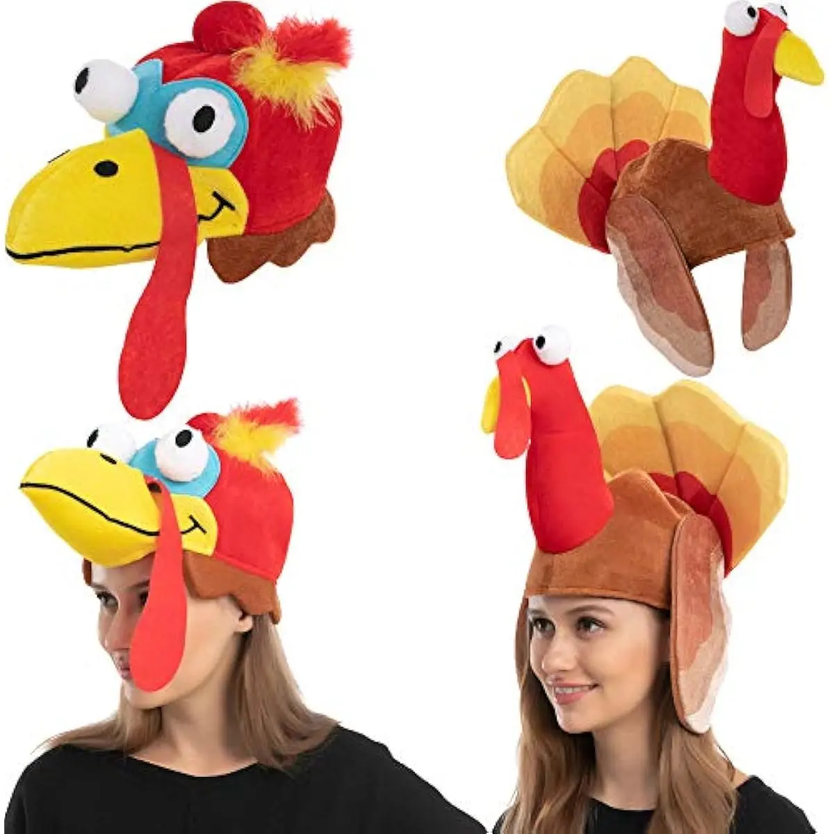 2 PCS Silly Thanksgiving Turkey Cap, Novelty Hats for Thanksgiving Night Event Dress-up Party, Costume Hats for Role Play Carnival Cosplay, Decoration & Accessories