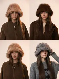 Women's Long Hair Dyed Tip Fuzzy Fisherman Hat, Autumn Winter Outdoor Warm Windproof Bucket Cap, Fashion Casual Unisex Street Party Hat