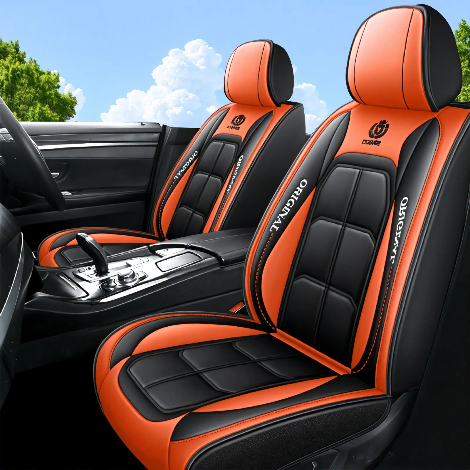 OTOEZ 5-Piece Breathable PU Leather Car Interior Kit, Airbag-Safe Leather Seat Covers with Full Front + Rear Coverage, Waterproof Vehicle Accessories with Large Pockets, Easy Install, Fits Most Sedans & SUVs