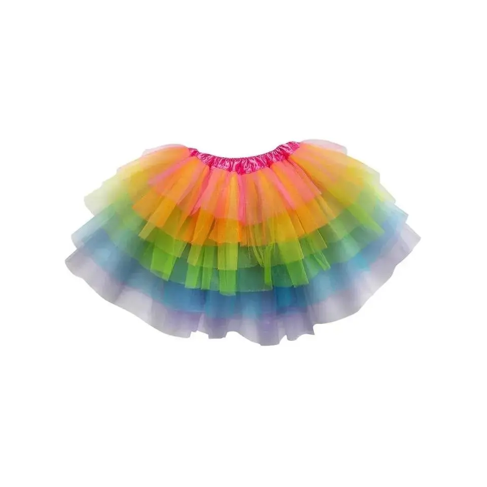 Girls' 100% Super-Soft Tulle Neon Rainbow 6-Layer Tutu Skirt Costume with Elastic Waistband - Adult-Friendly, Party, Holiday Outfits