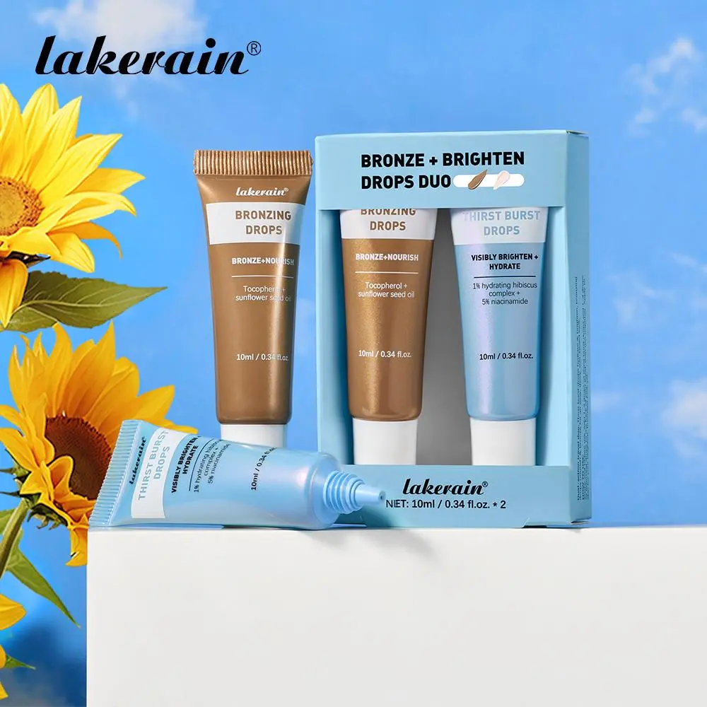 Bronze & Brighten Drops Travel Duo, 2 Counts/set Hydrating Serum Cosmetic Bronzing Face Drops for Sun-kissed Glow, Bronzed Glow Up, Moisturize Skin, Makeup, Bronzer, Moisturizing Bronzing Drops