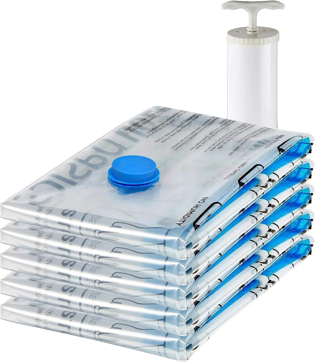 Vacuum Storage Bags with Hand Pump, 5 Pack Large Compression Space Saver Bags for Clothes, Blankets, Bedding, Linens & Travel Storage Organiser