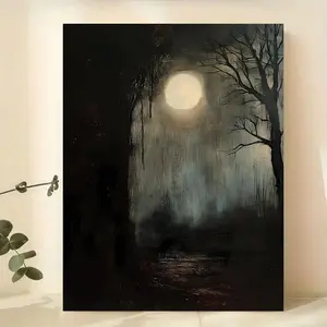 Dark Academia Gothic Victorian Night Scene Art Print, High Detail Artistic Hanging Decoration, Multi-Size Solid Wood Framed Vintage Wall Art for Living Room, Unframed Poster Options (Quote, Newspaper Abstract, Manga, Personalized Pet Portrait Canvas)