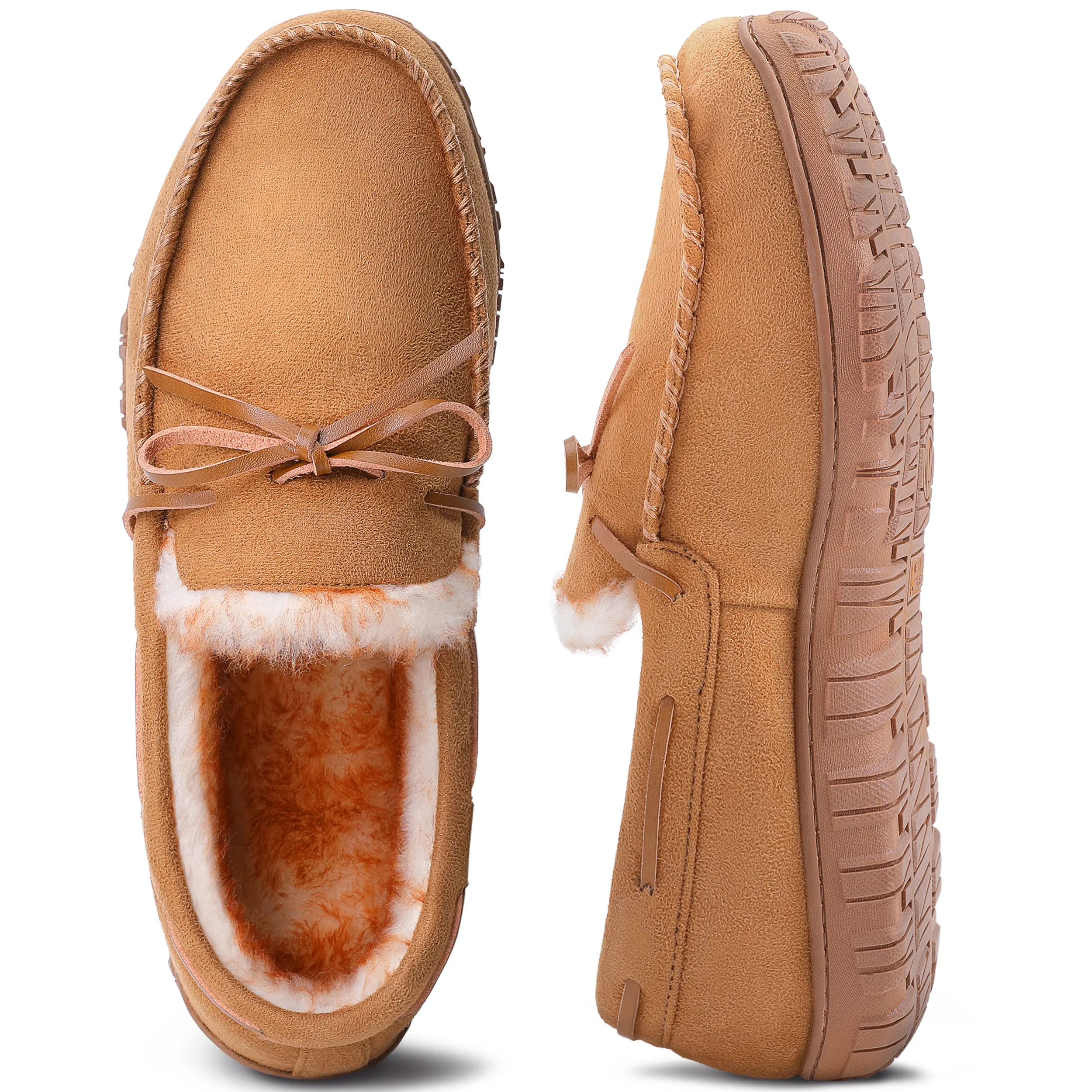 Men's Faux Suede Moccasin Slippers with Thick Plush Fleece Lining and Memory Foam, Anti-Slip Rubber Sole for Indoor Outdoor Footwear